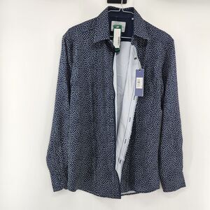 Henri‎ James Men's Small Dark Blue Long Sleeve Geometric Button Down Shirt NWT